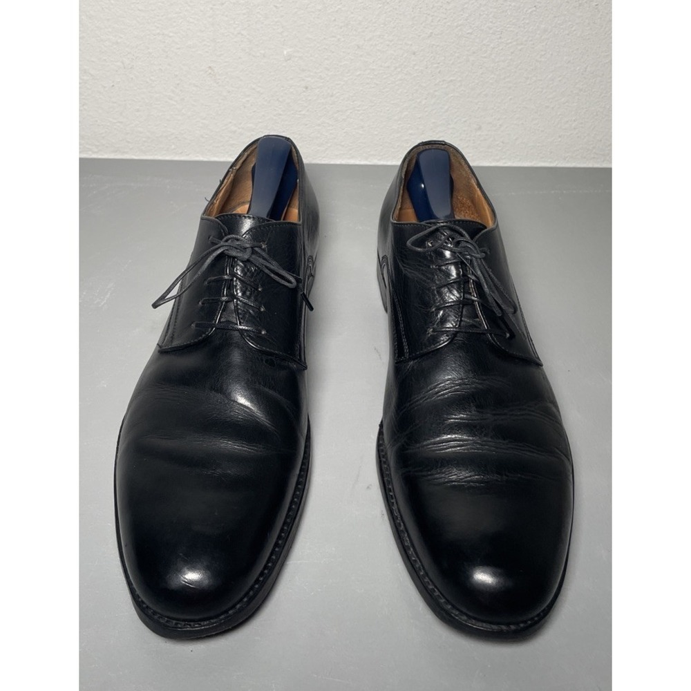 Johnston & Murphy Handcrafted Black Leather Derby Shoes 11.5‎ M Made In Italy